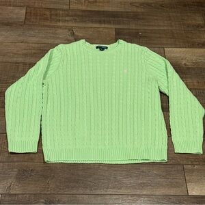 VINTAGE Lauren Ralph Lauren Sweater Womens Sz 2X Cable Knit Cotton Green